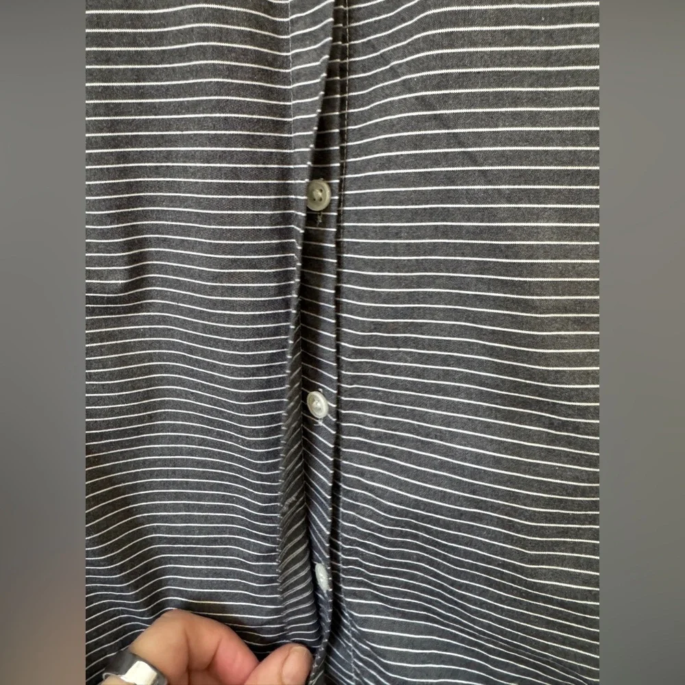 lafayette 148 Gray White‎ Stripe Collar Button Down Top Size 14 - Picture 5 of 6